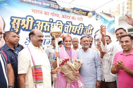 Speaker Birla felicitates CWG gold medallist Arundhati Chaudhary during Kota-Bundi visit