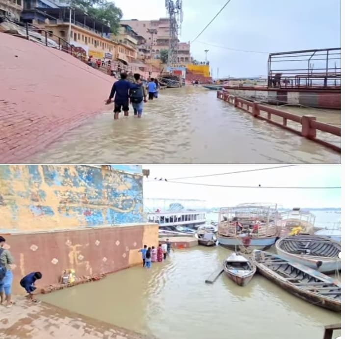 Movement between ghats in Varanasi has been affected due to the rising water level of the Ganges.