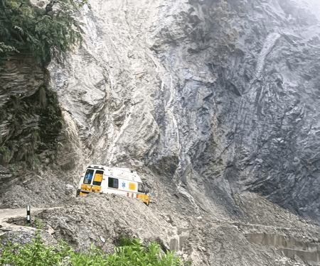Landslide on Birahi-Nijmula Road in Uttarakhand, ambulance carrying patient trapped in debris