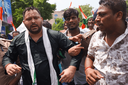 Tejashwi Yadav detained during protest march in Patna; water cannon used to disperse RJD supporters