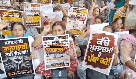 Punjab: Civil hospital staff protest over demands ‘pending’ for over four years in Bathinda