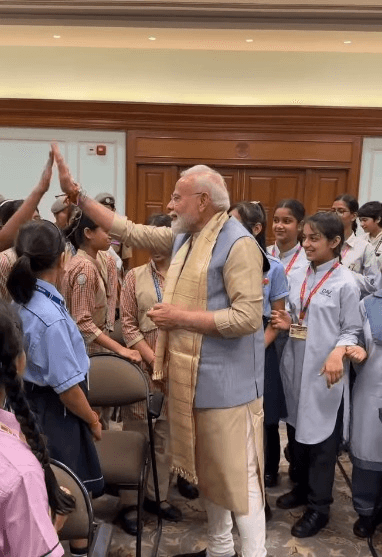 'Hi5, smiles and more': PM Modi celebrates Raksha Bandhan with schoolchildren