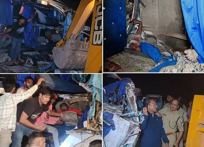 मप्र के मैहर में हाइवा से टकराई बेकाबू बस, 9 लोगों की मौत, 24 घायल